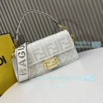 Replica Fend--i Baguette White Crossbody Bag with FF Embroidery 